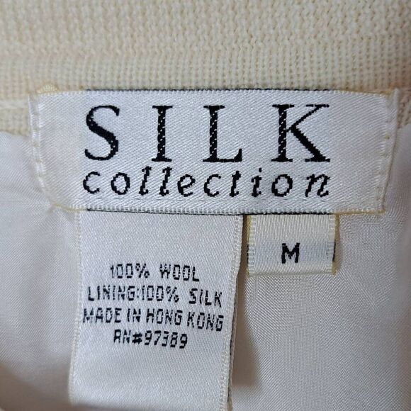 Silk Collection Women's Vintage Wool Cardigan with Beading and Silk Lining sz Me - Picture 5 of 7